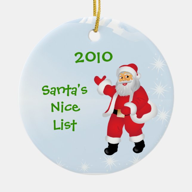 Santa's Nice List Ornament with Customisable Year (Front)
