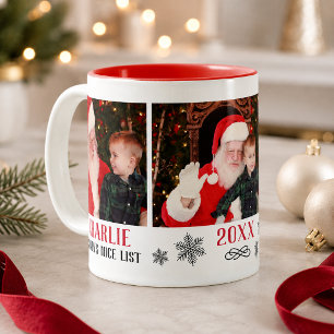 Santas Nice List Red Photo Christmas Two-Tone Coffee Mug