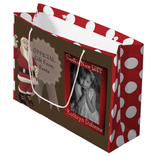 Santa's Nice List w/Photo Large Gift Bag (Front Angled)