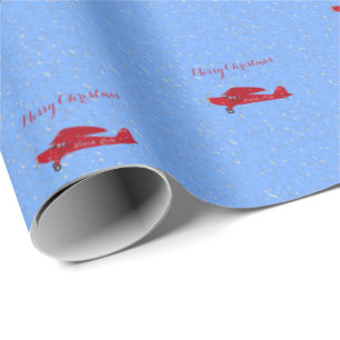 Santa's North Pole Red Airplane Snowing Christmas  Wrapping Paper