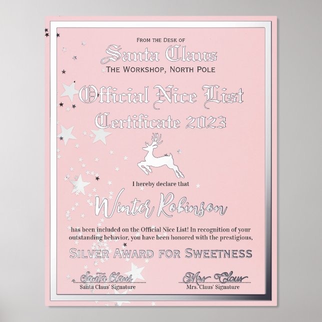 Santa's Official Nice List Certificate Foil Print (Front)