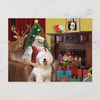 Santa's Old English Sheepdog Holiday Postcard