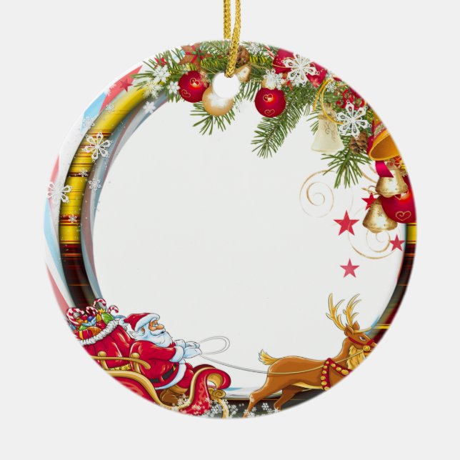 Santa's On His Way Ceramic Tree Decoration (Front)