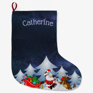 Santa's on his way large christmas stocking