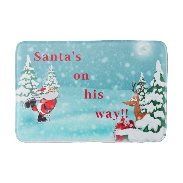"Santa's on the Way" Winter Christmas Bath Mat (Front)