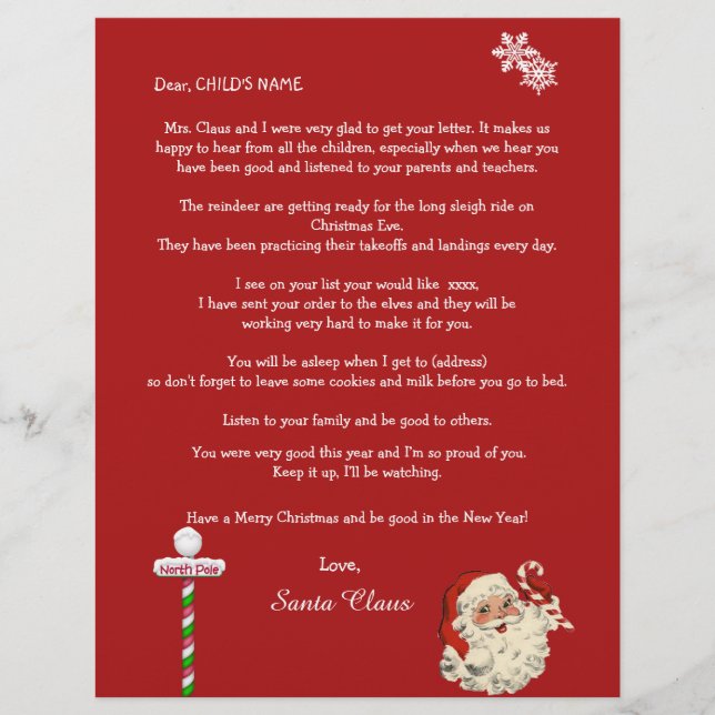 Santa's Personal Letter to Your Child North Pole (Front)