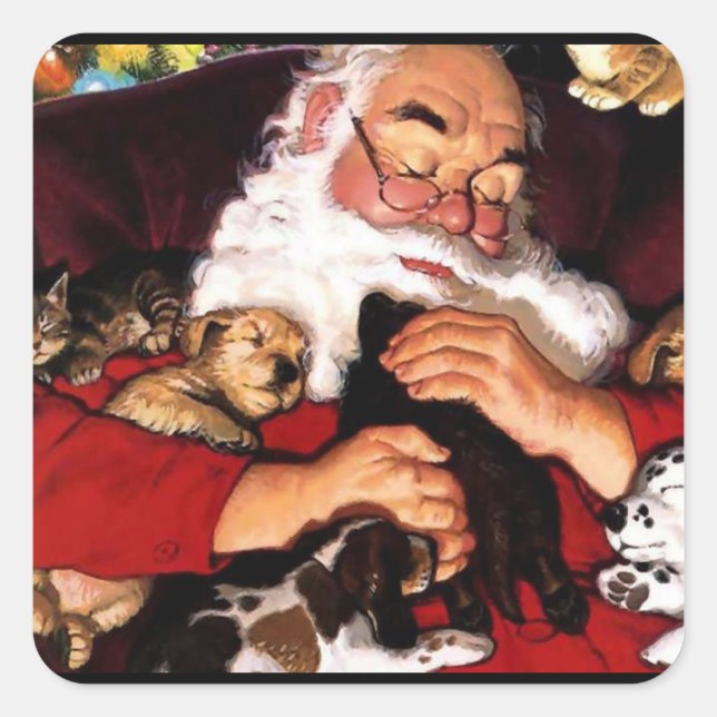 Santa's Pets Square Sticker (Front)