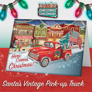 Santas Pick-up Truck + USA Flag Christmas Cards