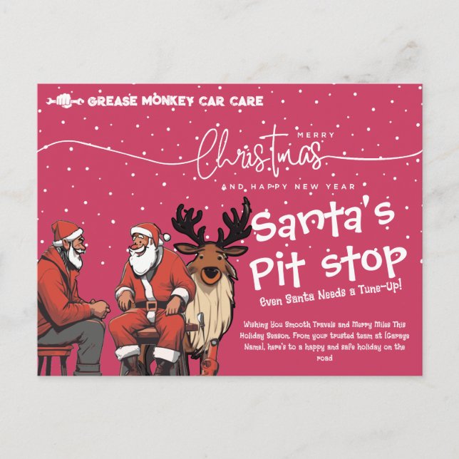 Santa's Pit Stop | Automotive Christmas Tune-Up Holiday Postcard (Front)