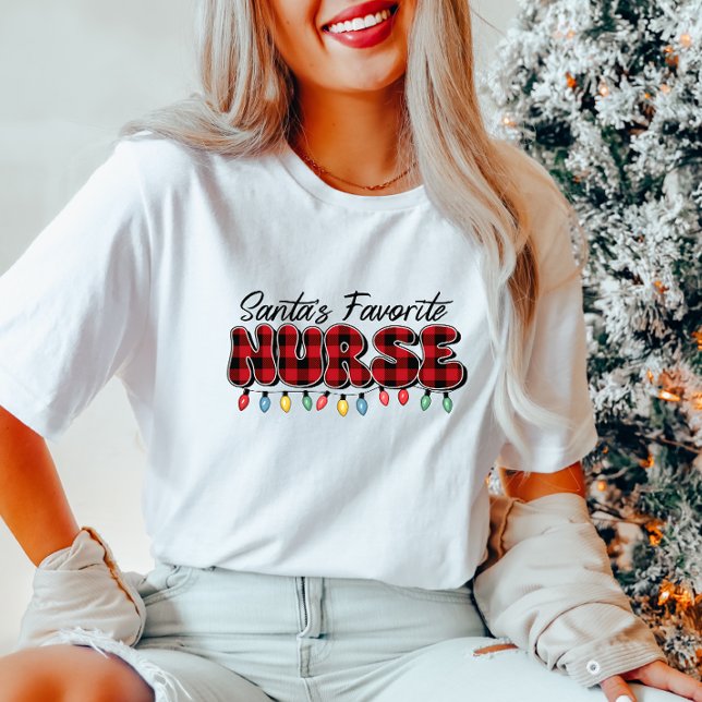 Santa's Plaid Favourite Nurse T-Shirt (Creator Uploaded)