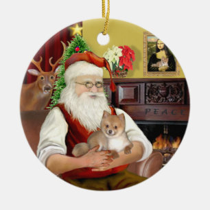 Santa's Pomeranian (R) Ceramic Tree Decoration