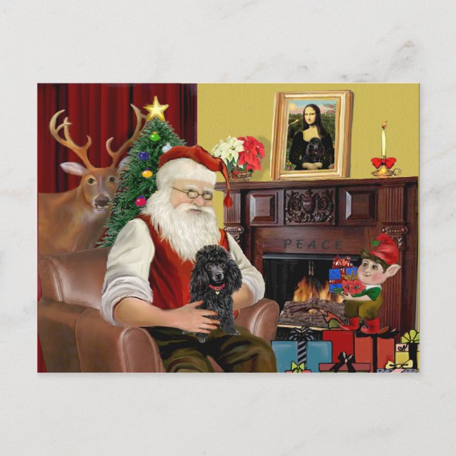 Santa's Poodle (black) Holiday Postcard (Front)