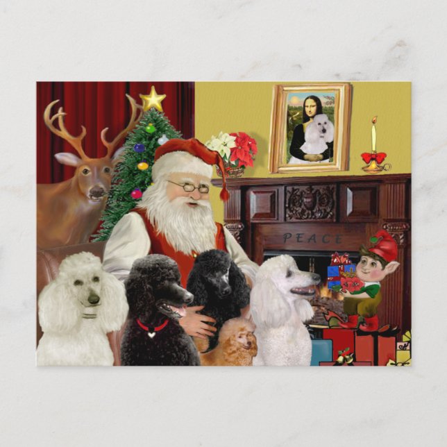 Santa's Poodles (St+T) Holiday Postcard (Front)