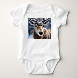 Santas Pretty Close Up Reindeer, Baby Bodysuit