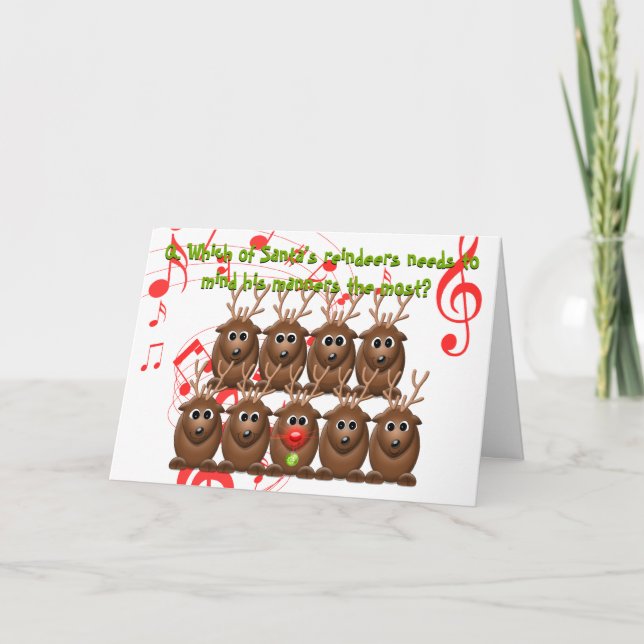 Santa's Reindeer Funny Christmas Greeting Card (Front)