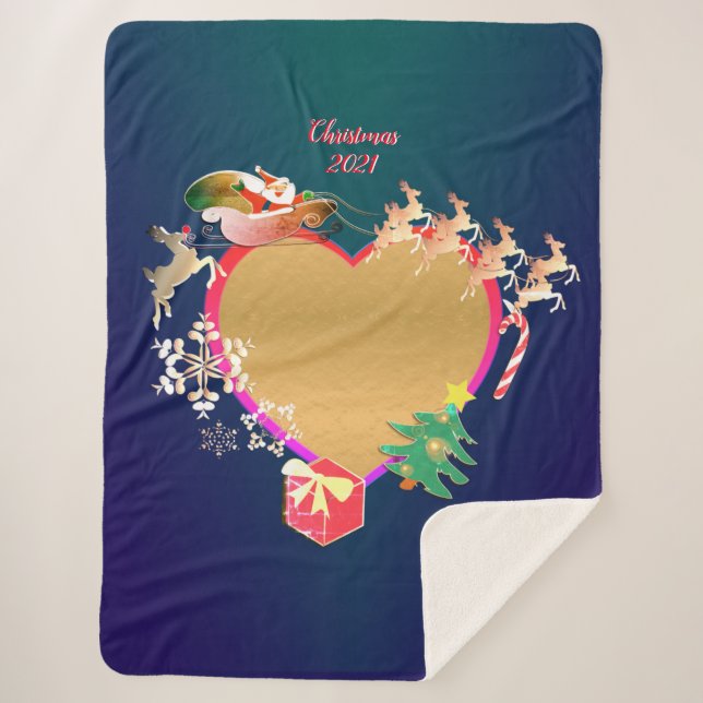 Santa's Reindeer Heart Photo Sherpa Blanket (Front)
