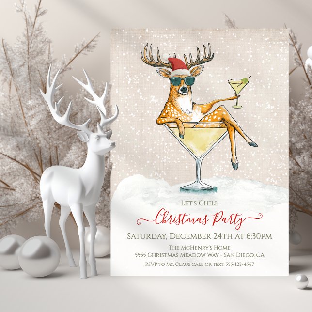 Santa's Reindeer Martini Cocktail Christmas Party Invitation (Creator Uploaded)