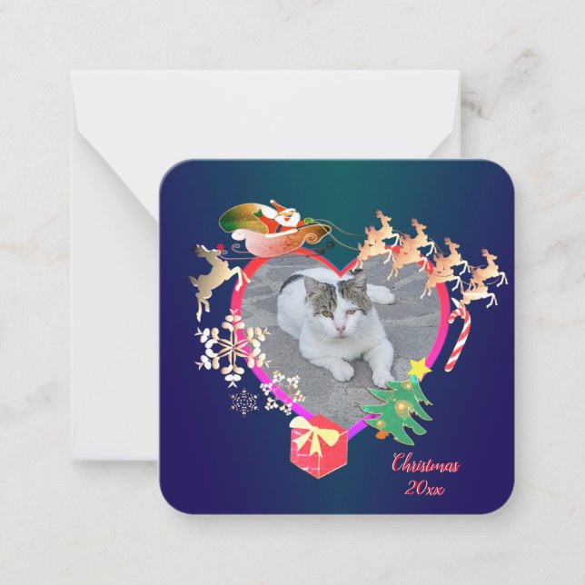 Santa's Reindeer Photo Heart Frame   Card (Front)