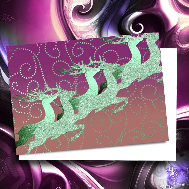 Santa's Reindeer Purple Mint Clay Holiday Card (Creator Uploaded)