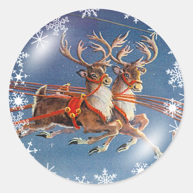 SANTA'S REINDEER & SNOWFLAKES by SHARON SHARPE Classic Round Sticker (Front)