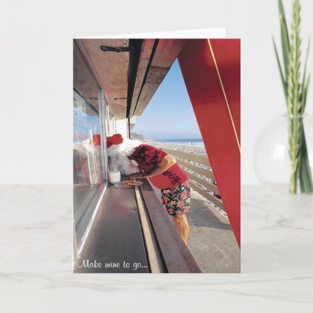 Santa's request at the window..."Make Mine To Go!" Holiday Card (Front)