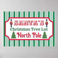 Santa's Retro Christmas Tree Lot Sign Art Poster