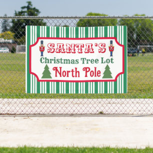 Santa's Retro Christmas Tree Lot Sign Banner