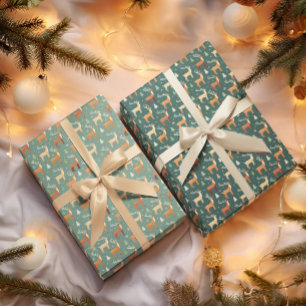 Santa's Retro Reindeer Wrapping Paper Sheet