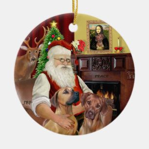 Santas Rhodesian Ridgebacks (TWO) Ceramic Tree Decoration