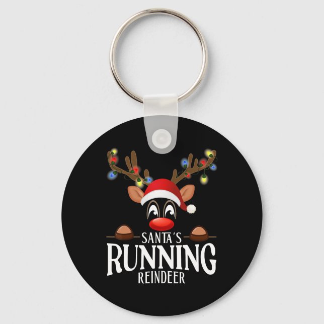 Santa's Running Reindeer Funny Xmas Matching Pjs  Key Ring (Front)