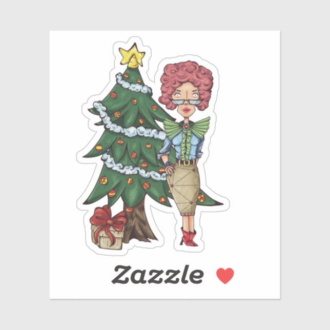 Santa's Secretary with Christmas tree Sticker (Sheet)