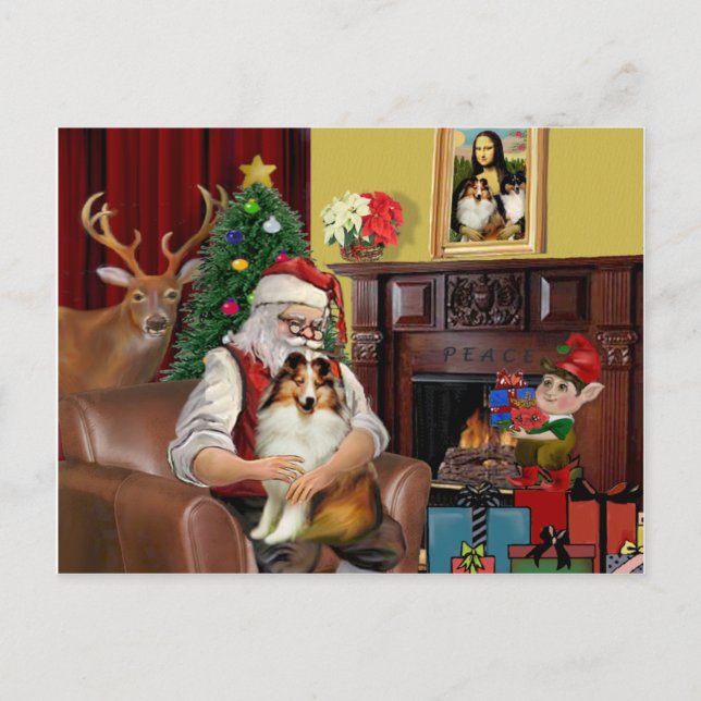 Santa's Sheltie (sw) Holiday Postcard (Front)
