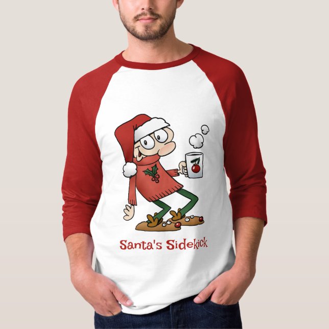 Santa's Sidekick Cute Funny Christmas Cartoon Dude T-Shirt (Front)