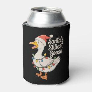 Santa's Silliest Goose Christmas Xmas Lights Can Cooler