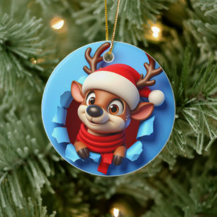 Santa's Silly Reindeer Christmas Ceramic Tree Decoration