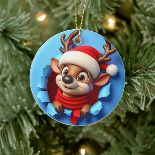 Santa's Silly Reindeer Christmas Ceramic Tree Decoration (Tree)