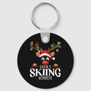 Santa's Skiing Reindeer Funny Xmas Matching Pjs  Key Ring