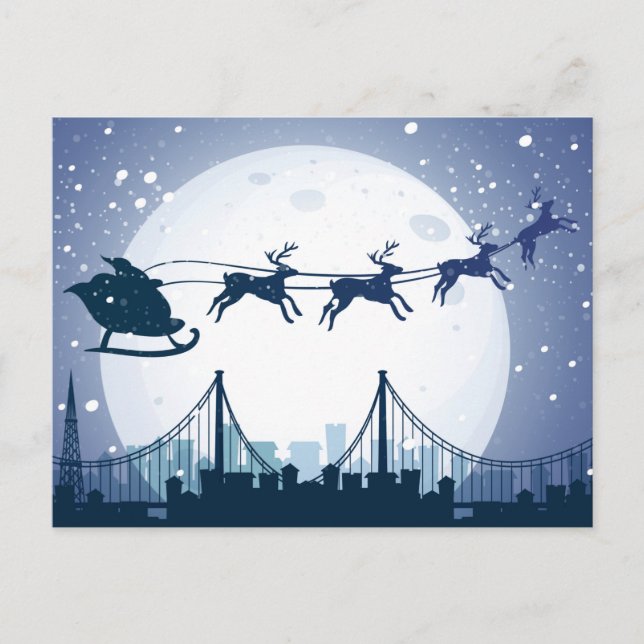  Santa's Skyline Fligh Holiday Postcard (Front)