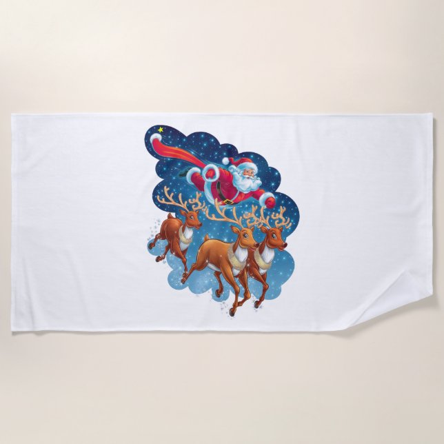 Santa's Sleigh Adventure Beach Towel (Front)
