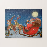 Santa's Sleigh and Reindeer Jigsaw Puzzle<br><div class="desc">Charming jigsaw puzzle of Santa in his sleigh and reindeer under a full moon.</div>