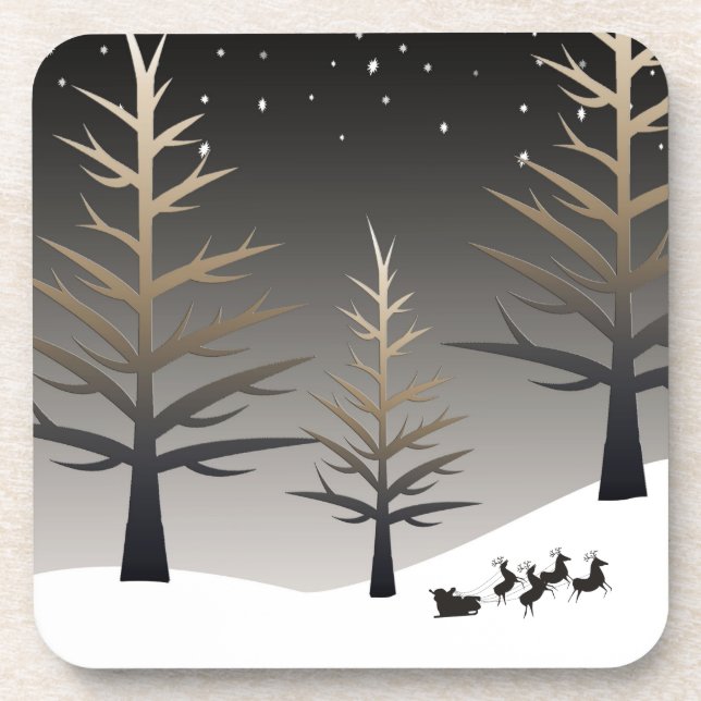 Santa's Sleigh and Tree Silhouette Elegant Coaster (Front)