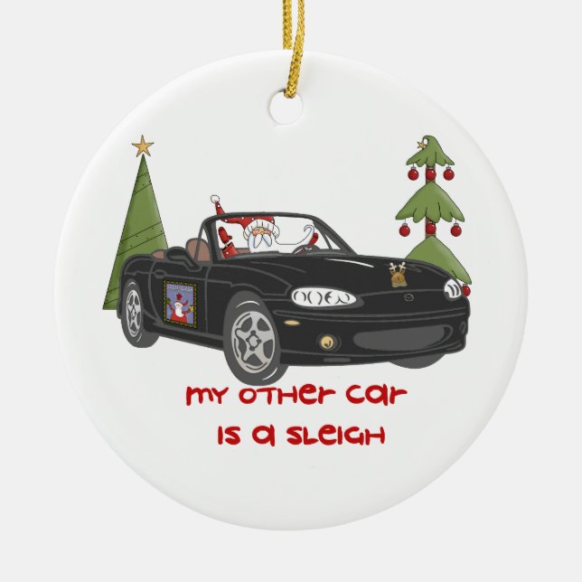 Santa's Sleigh-Black Ceramic Tree Decoration (Front)