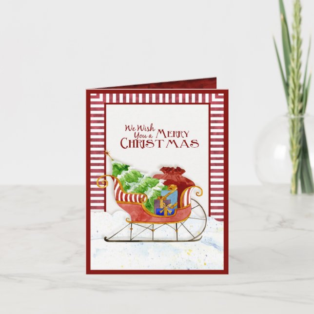 Santa's Sleigh Candy Cane Stripe Christmas Card (Front)