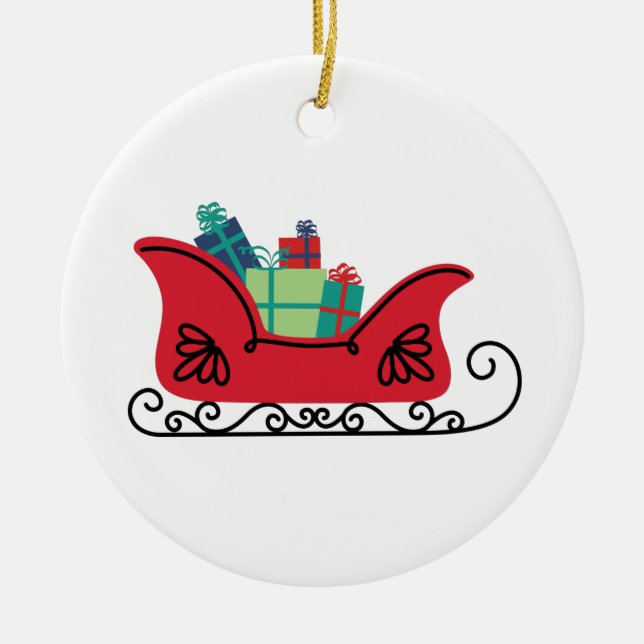 Santa's Sleigh Christmas Gifts Ceramic Tree Decoration (Front)