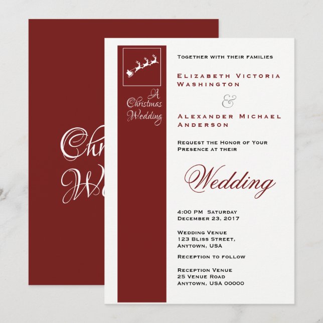 Santa's Sleigh Christmas Holiday Wedding Invite (Front/Back)
