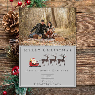 Santa's Sleigh Christmas Photo   Grey Holiday Card