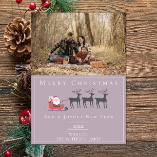 Santa's Sleigh Christmas Photo Pink Holiday Card