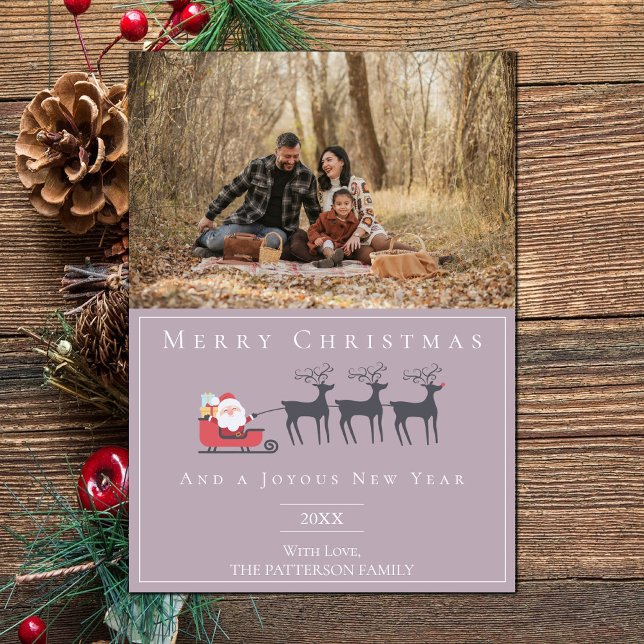 Santa's Sleigh Christmas Photo | Pink Holiday Card (Pink Santa's Sleigh Christmas Photo Holiday Card)