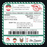 Santas Sleigh Christmas Shipping Label Sticker<br><div class="desc">This Santa's Workshop North Pole Postal Service Christmas shipping label sticker is the perfect way to add a little extra magic to your Christmas wrapping. The sticker can be personalised with your child's name and a preferred method of delivery. All of the text is editable and can be customised to...</div>
