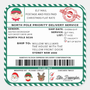 Santas Sleigh Christmas Shipping Label Sticker